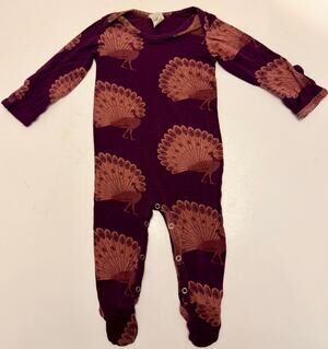 Kate Quinn Baby 3-6M Modal Footie - Plum Purple Peacock Print
